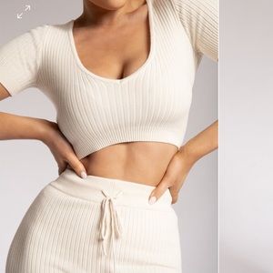 MESHKI Nina V Neck Crop Top in cream - never worn!